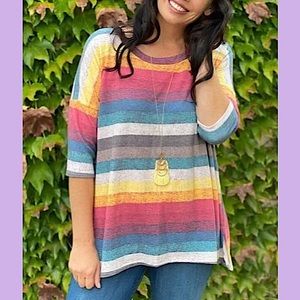 NEW Boutique Multicolor Striped Dolman Top